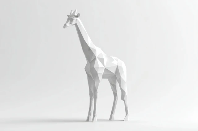 3D Giraffe Sculpture Low Poly Style White Background
