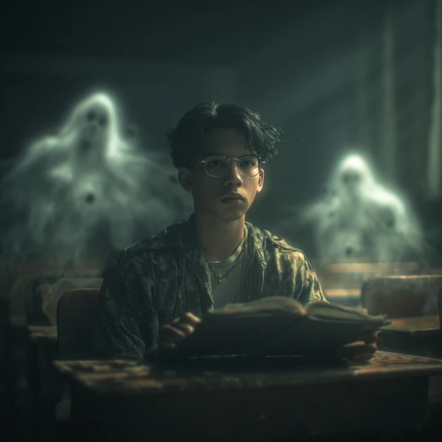 Scared Filipino Student In Haunted Classroom