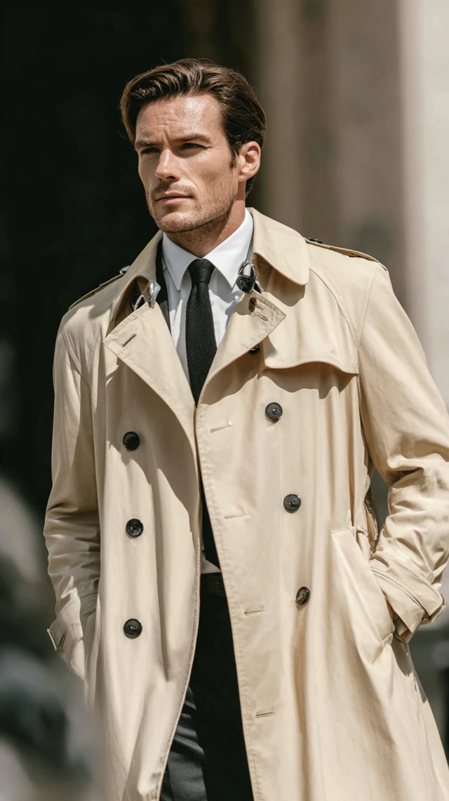 Handsome Man in Trench Coat Outdoors Cinematic