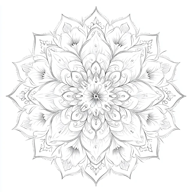 Symmetrical Mandala Line Art No Shading Zen Design