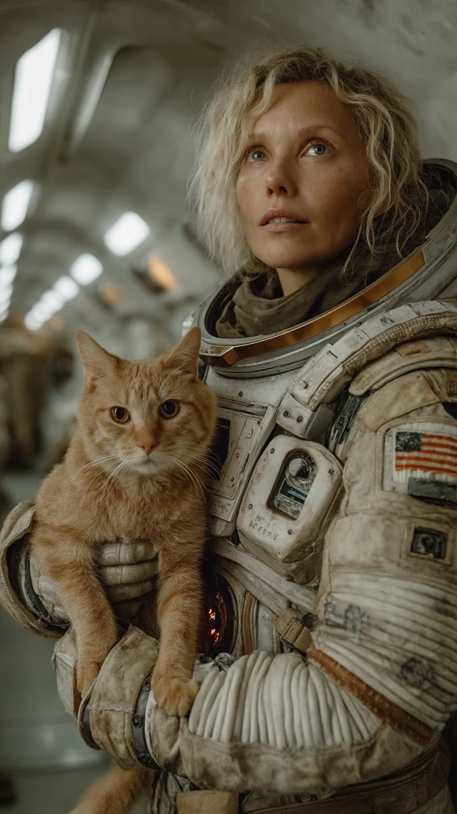 Astronaut and Cat SciFi Scene Retro Style