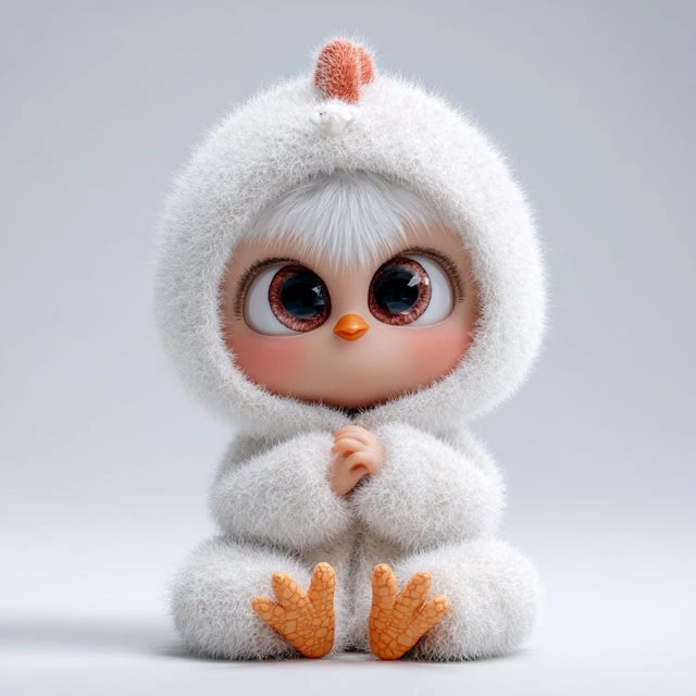 Cute Baby Monster in Chicken Hoodie 3D Render