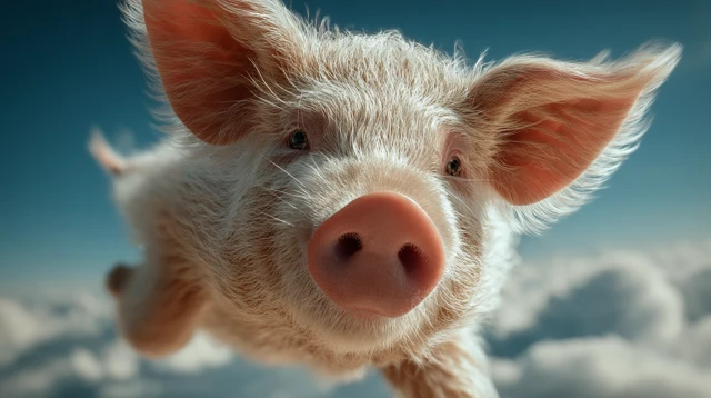 Flying Pig Dreamlike Scene in the Clouds