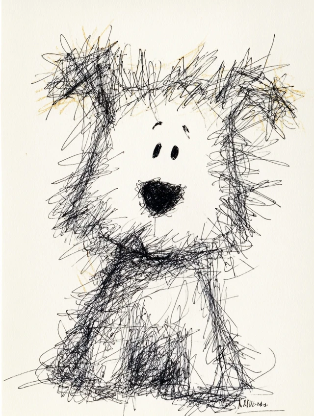 Cute Terrier Scribble Art by Bill Waterson