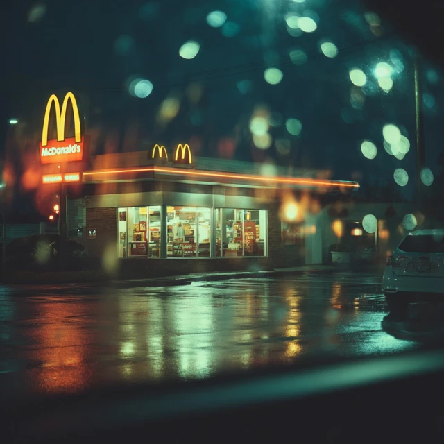 McDonalds Restaurant Drive Thru at Night
