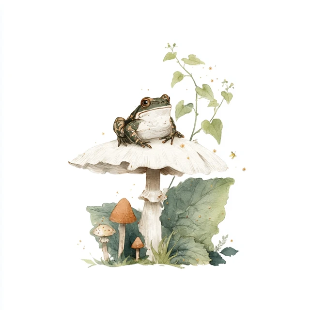 Whimsical Frog on Mushroom Cottagecore Design