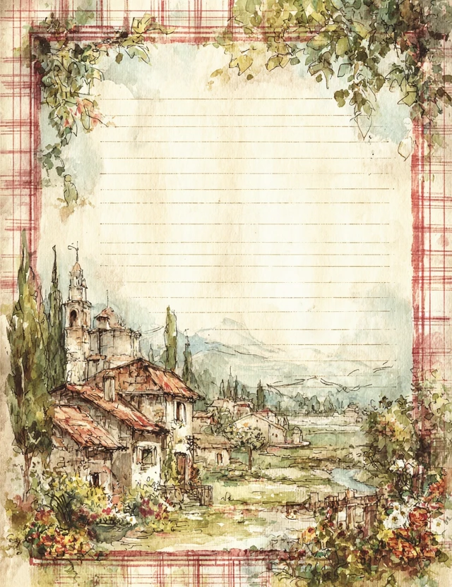 Charming Stationery Design Rural Scene Border Copy Space