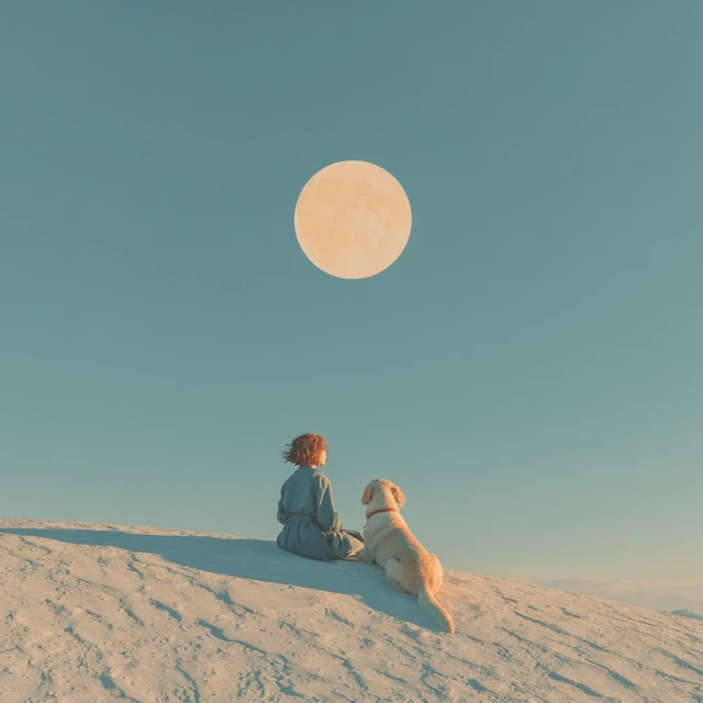 Calm Companionship: Person and Dog on a Dune