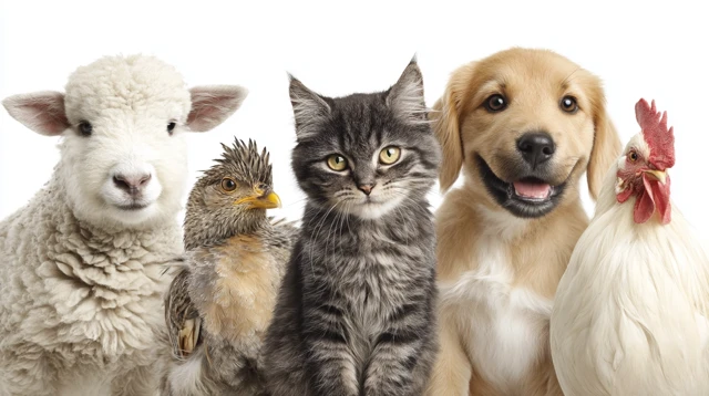 Five Cute Pets Sheep Cat Dog Chicken Pony