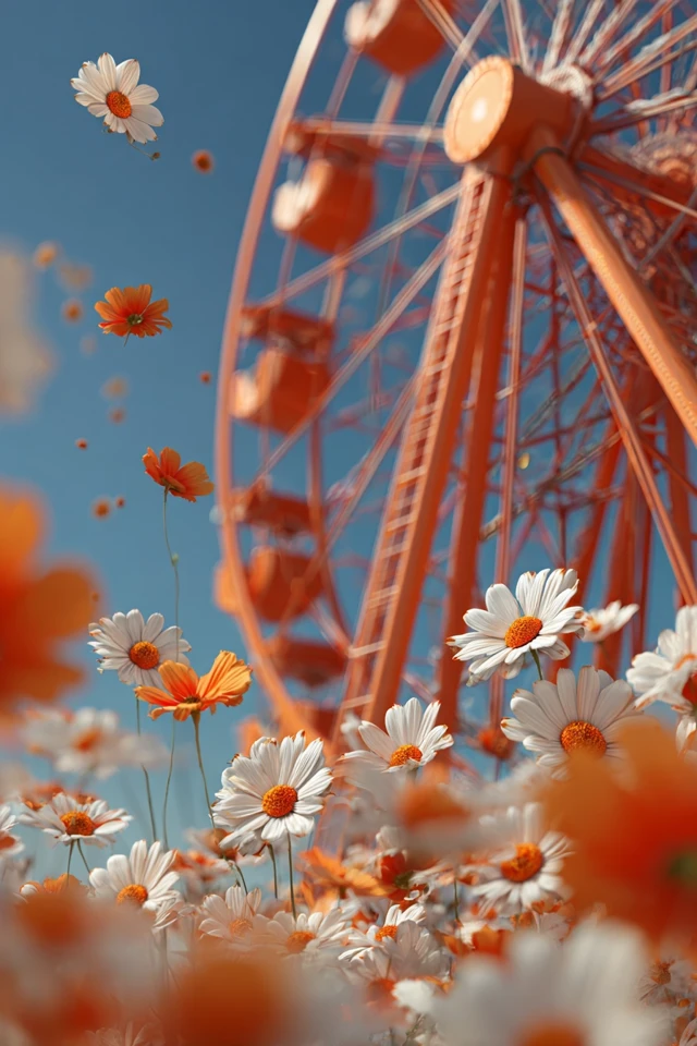 Ferris Wheel in a Field of Flowers Fantasy 3D Render