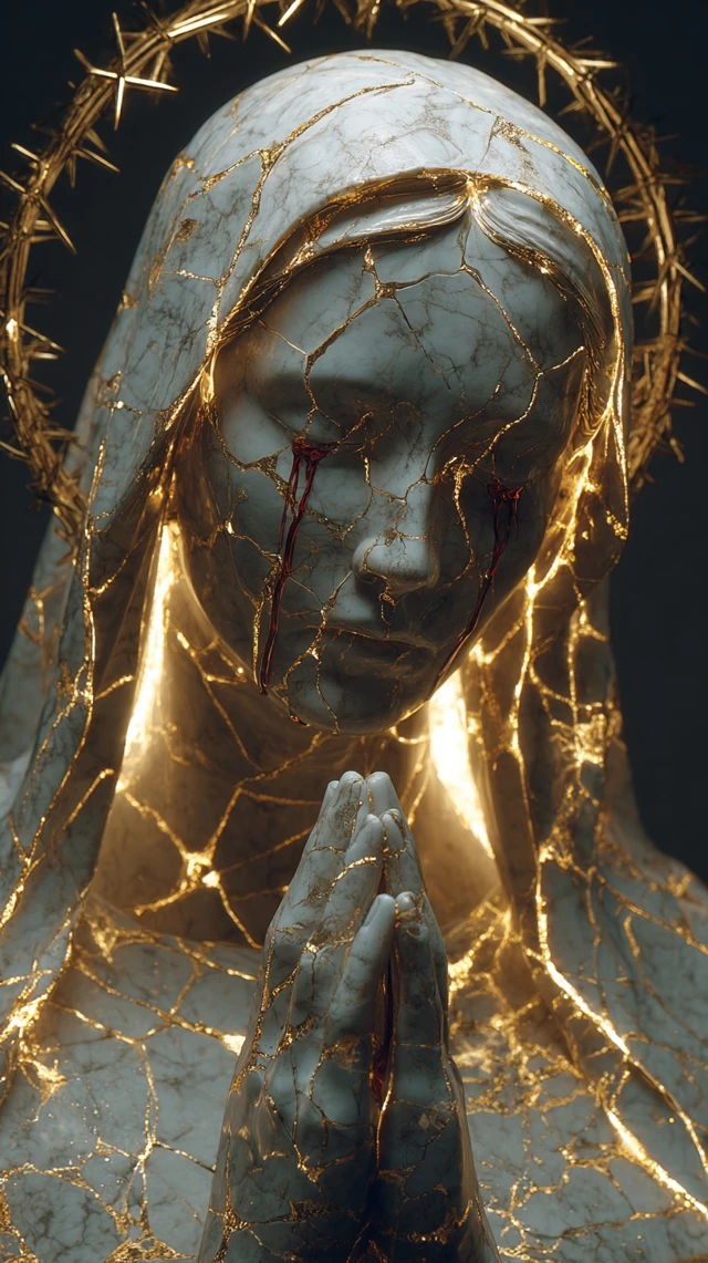 Marble Sculpture with Golden Cracks and Tears