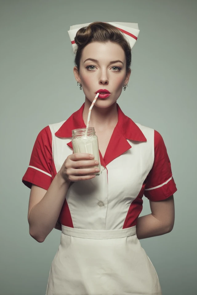 Retro Diner Waitress Milkshake Vintage Photography