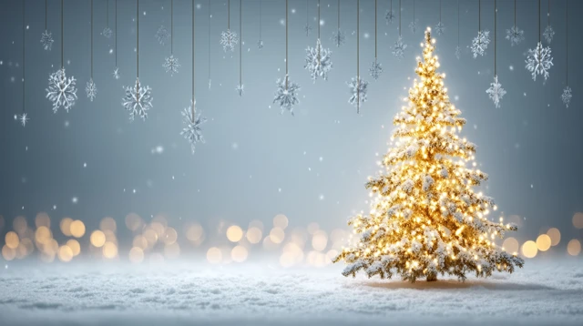 Elegant Christmas Background Golden Lights Gift Snow