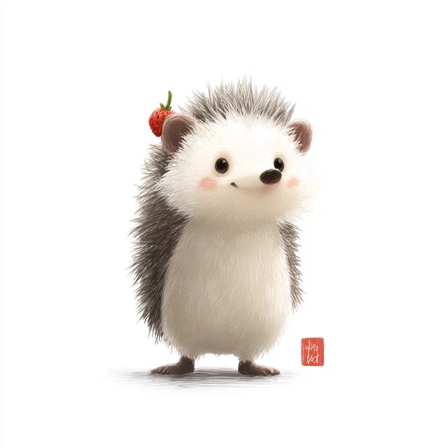 Cute Hedgehog Chichi with Strawberry Illustration