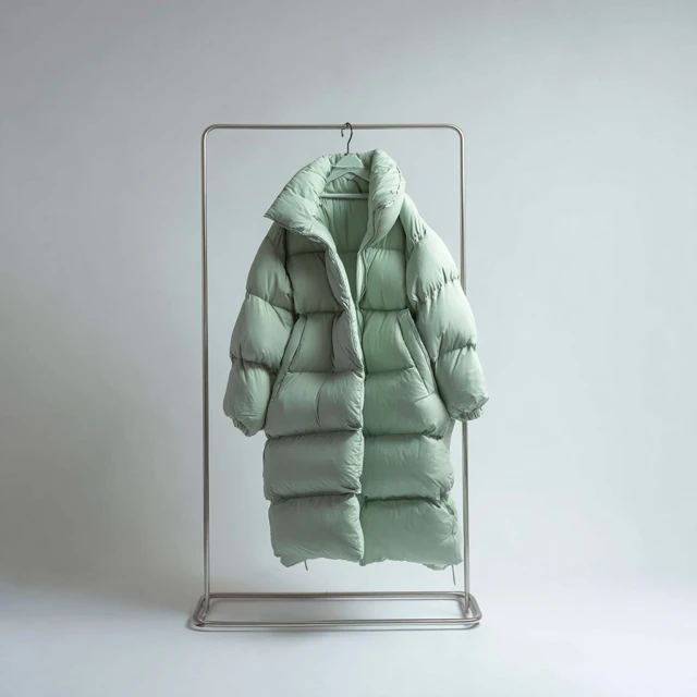 Mint Green Oversized Down Coat on Hanger