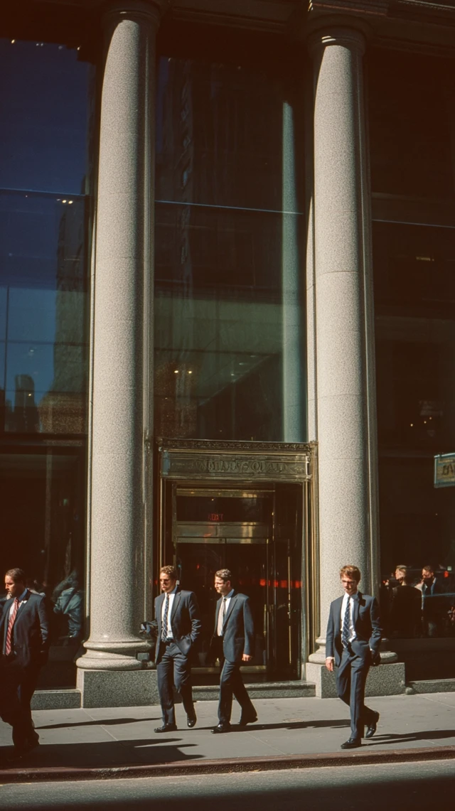 Wall Street Scene 1994 Businessmen Entering Building