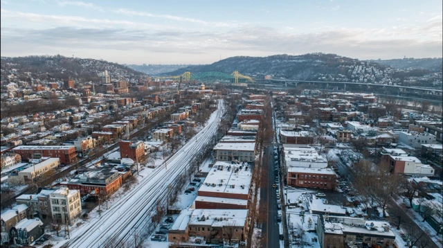 Pittsburgh East Liberty Flyover Cinematic View