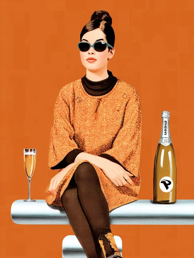 Retro Advertisement Featuring a Woman and a Bottle
