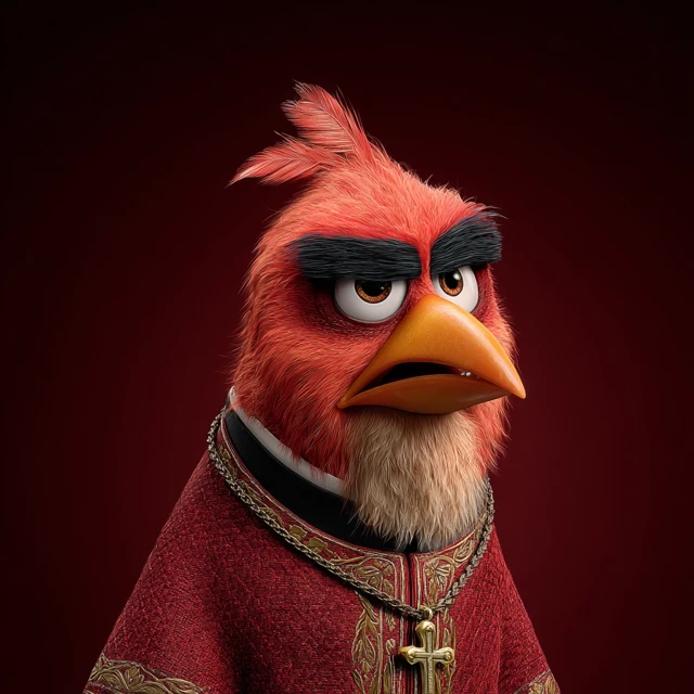 Cardinal Bird as a Catholic Cardinal Pixar Style