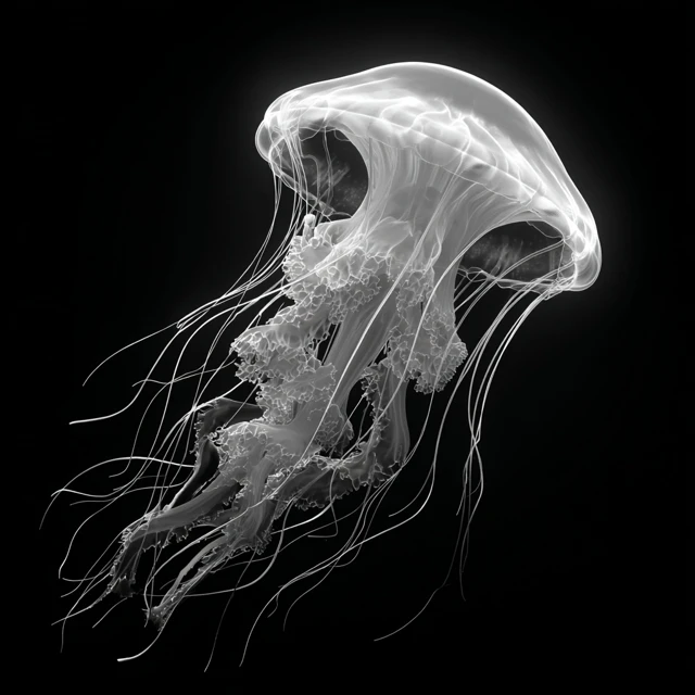 Immortal Jellyfish Monochrome Illustration