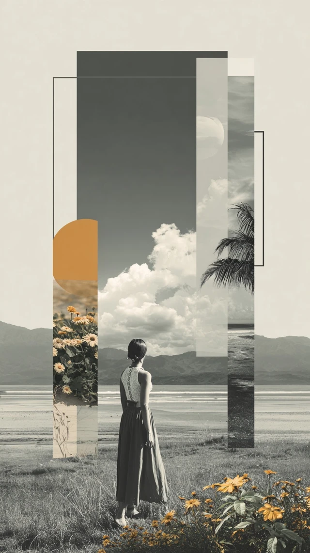 Summer Nature Collage Minimalist Art Illustration