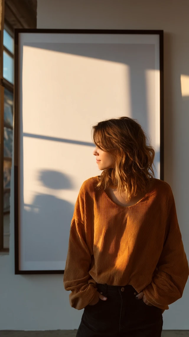 Woman by a Blank Poster in a Modern Room