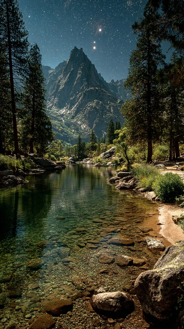 Mountain Lake Night Sky Scenery