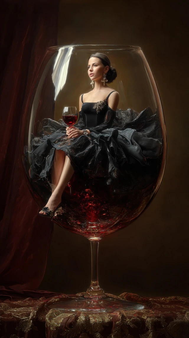 Woman in Wine Glass Majestic Realistic Photo