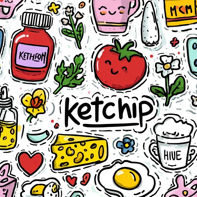 Happy Food Sticker Sheet Illustrations Ketchup Cheese Egg