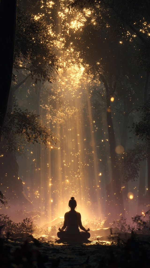 Spiritual Forest Dawn Meditation Scene