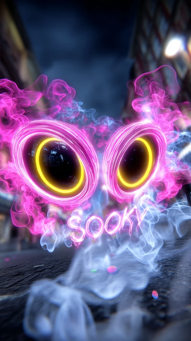 Spooky Eyes in Neon Mist Urban Aesthetic