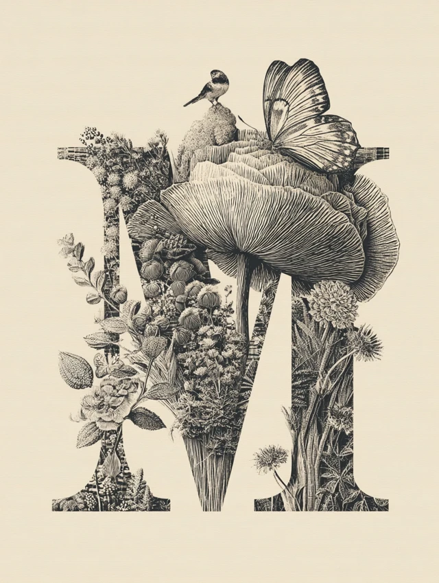 Elegant Letter M Art with Nature Elements