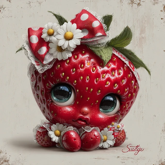 Cute Strawberry Illustration With Floral Details