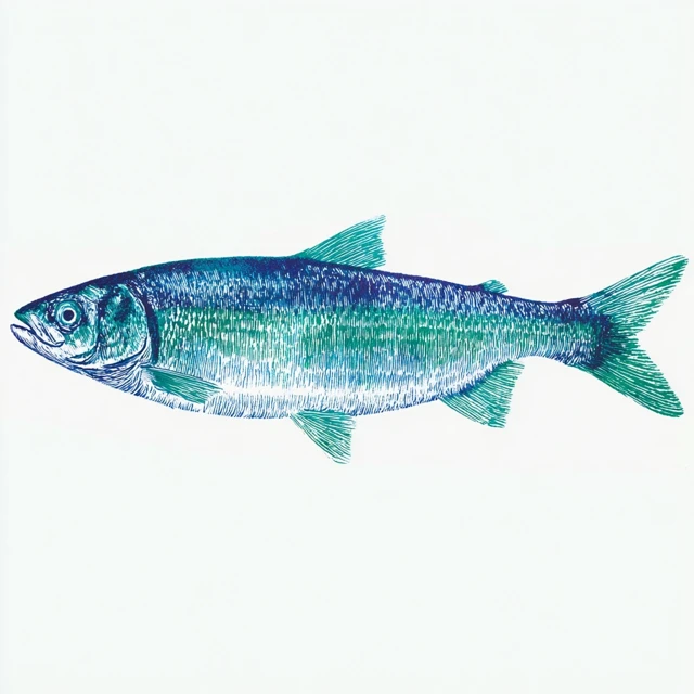 Herring Illustration Mint Green and Blue Risograph Print