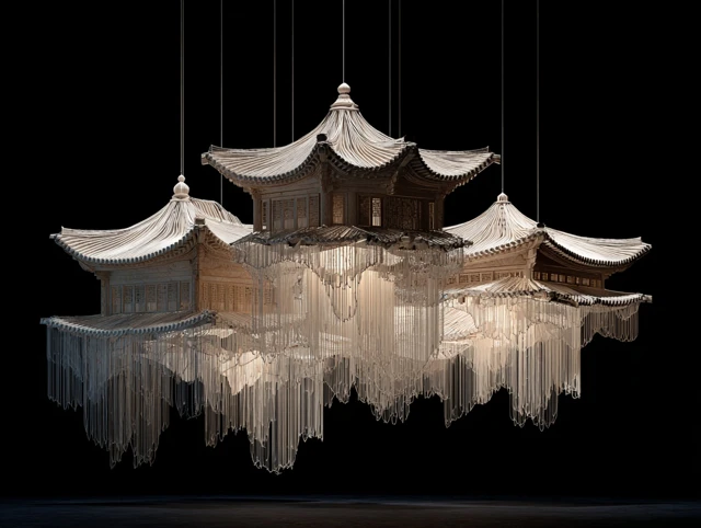 Korean Architecture Inspired Silk Installation