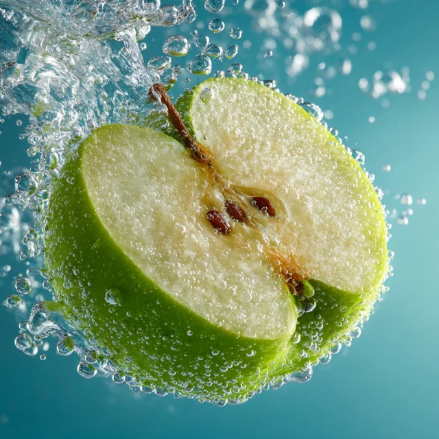 Macro Apple Wedge in Sparkling Water