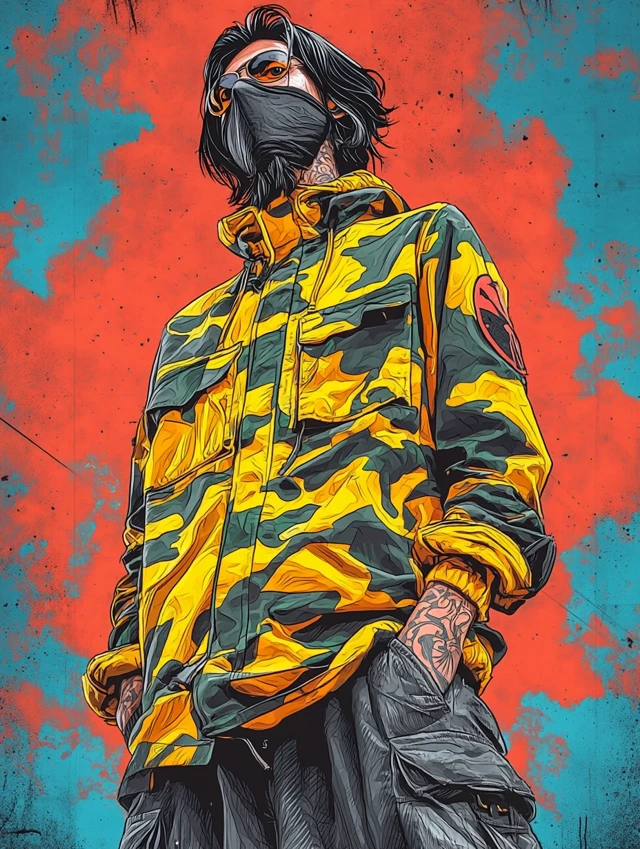 Male Portrait in Camo Jacket Urban Illustration