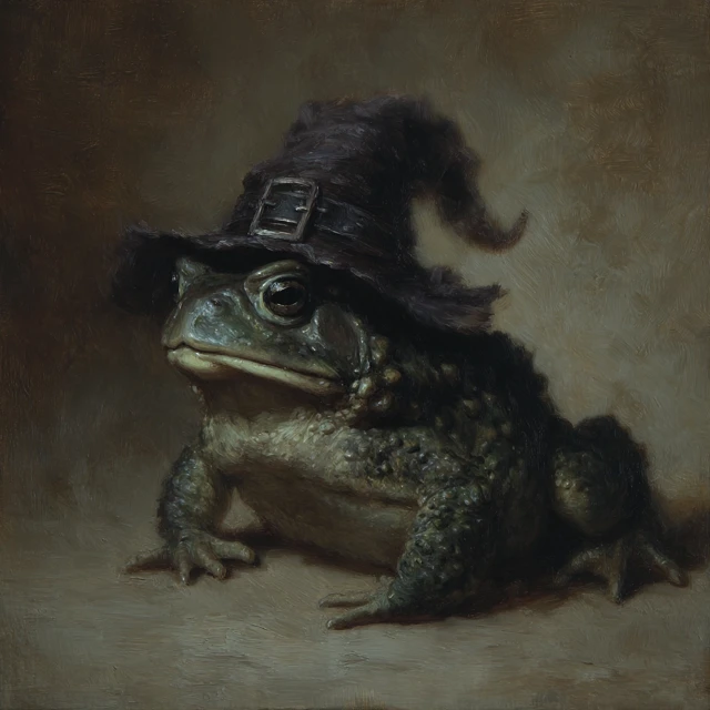 Toad in a Witch Hat Oil Painting