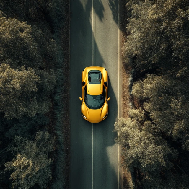 Yellow Ferrari 296 on Track Aerial Drone Shot