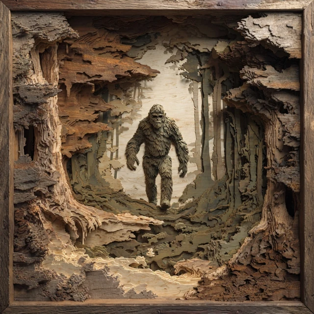 Sasquatch 3D Laser Cut Forest Illusion Design