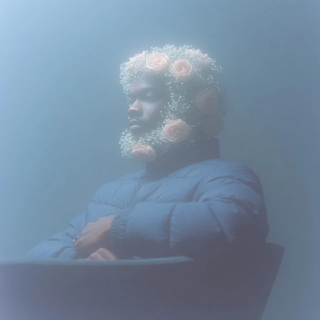 Dreamy Portrait Man Flowers Blue Aesthetic
