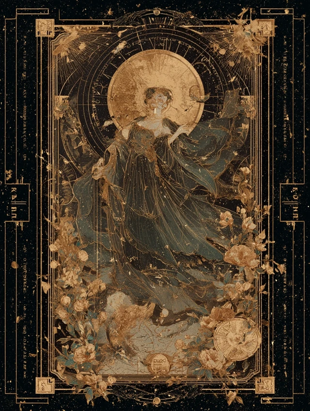 Goddess and Moon Tarot Card Art Astrological Symbols