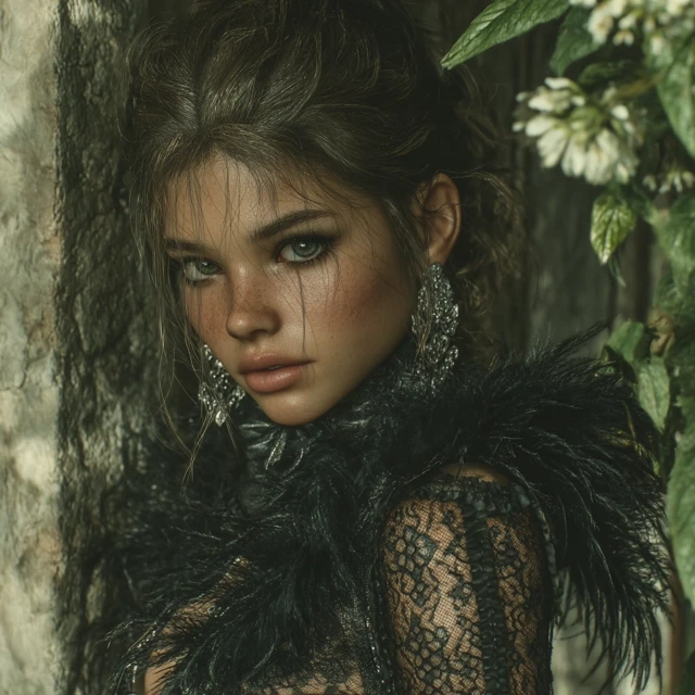 Sad Edgy Glimmering Woman with Feather Boa