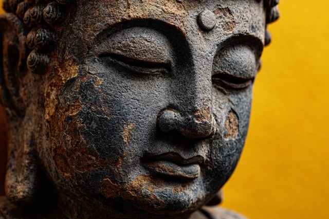Buddha Statue Close Up on Yellow Background