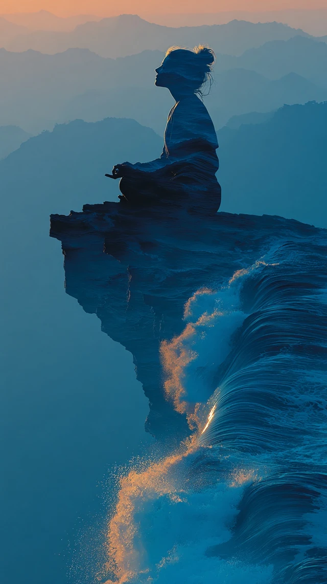 Meditation on a Cliff Digital Painting Surreal