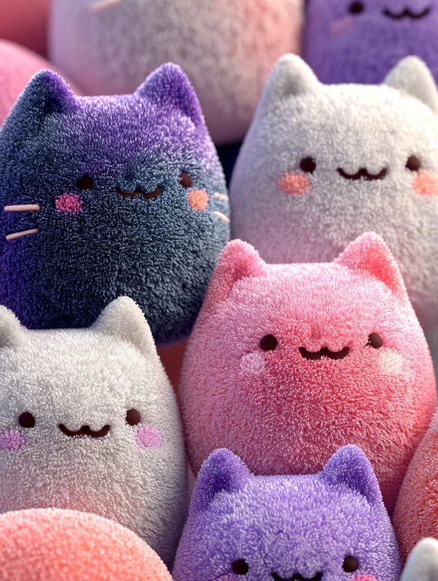 Kawaii Plush Kitty Pattern in Pastel Colors