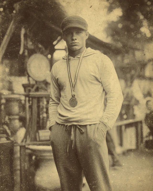 1920s Football Player Medal Stand Photo Black and White