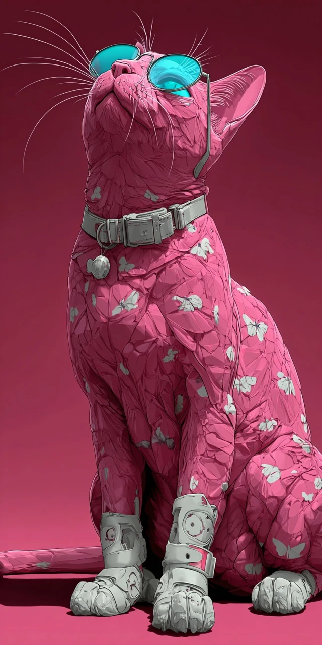 Cool Pink Cat With Glasses Artwork