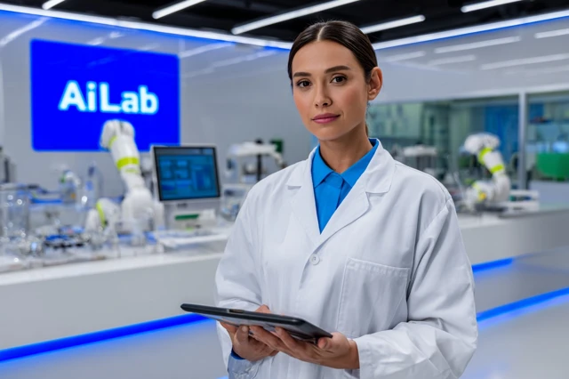 AI Lab Scientist in Futuristic Medical Lab