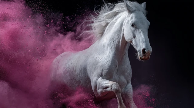 White Horse Running Through Pink Glitter Dust